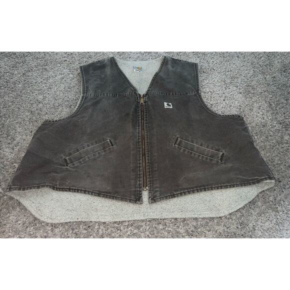 CARHARTT Vest 2XL Brown Sherpa Lined Duck Canvas Ranch Work Wear Zip Up‎ - Picture 1 of 9